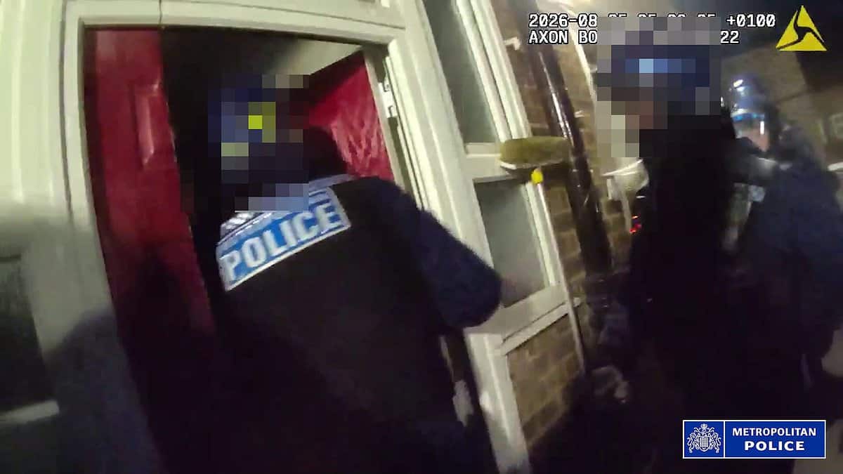 Police raid suspected knife smuggler's flat using circular saw