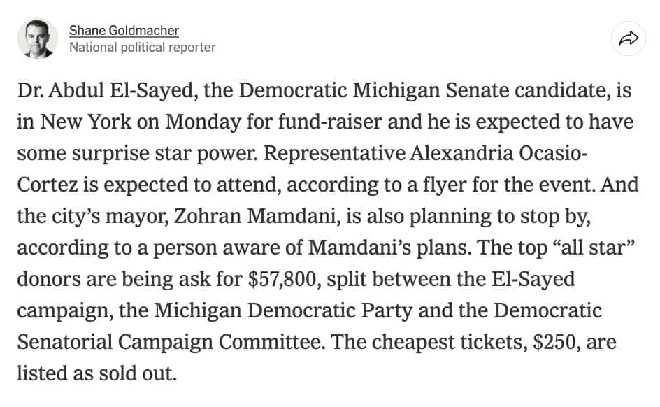 Mamdani hosts fundraiser for Michigan Senate hopeful El-Sayed