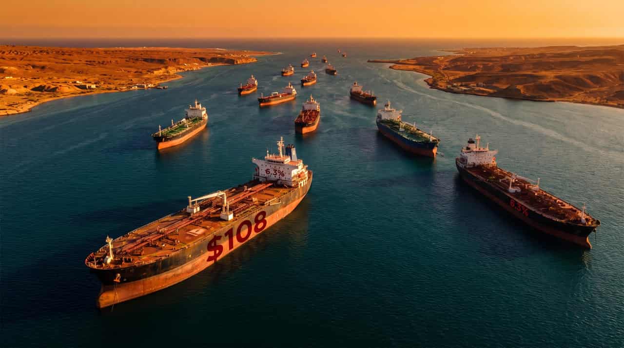 Brent crude tops $108 amid dual chokepoint pressure