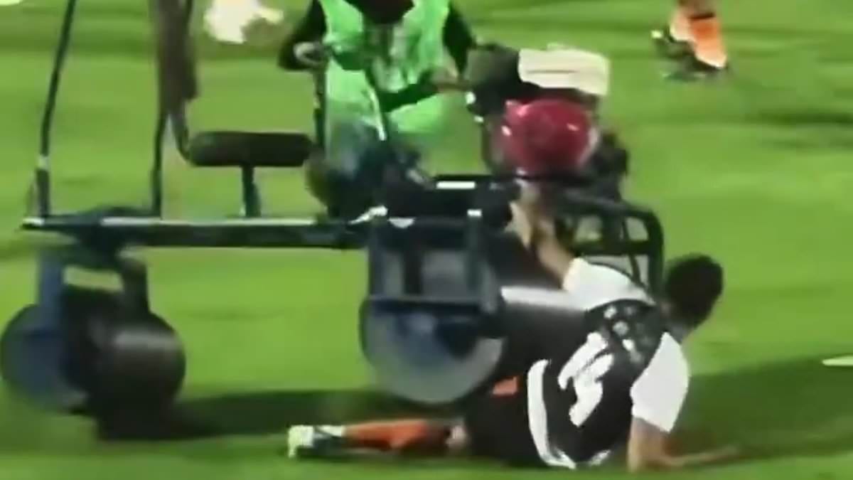 Former Premier League footballer Andros Townsend plays after being run over by pitch roller