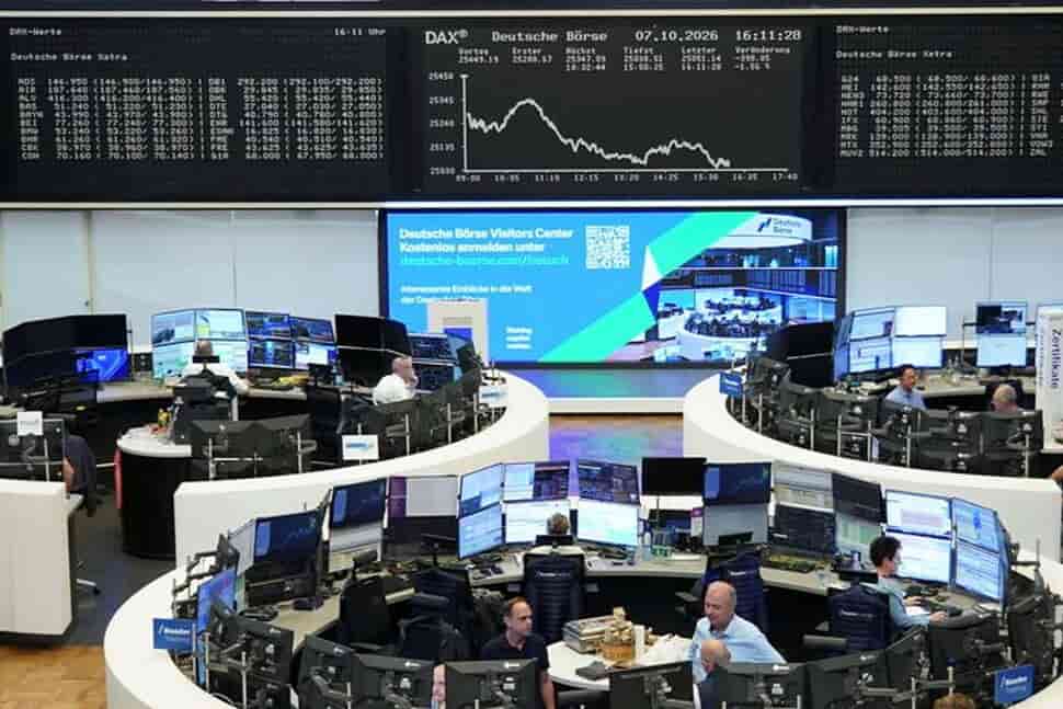 Global shares fall as bond market strains worsen
