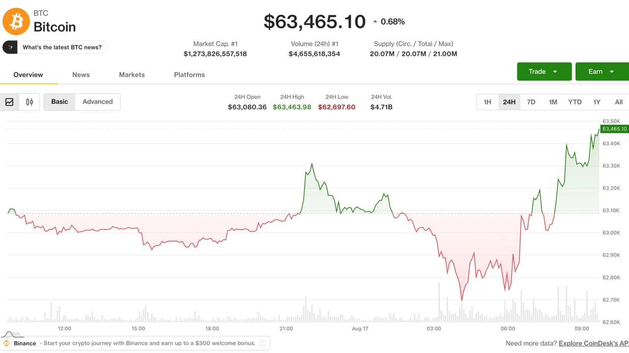 Bitcoin hovers near $63,300 amid subdued crypto market
