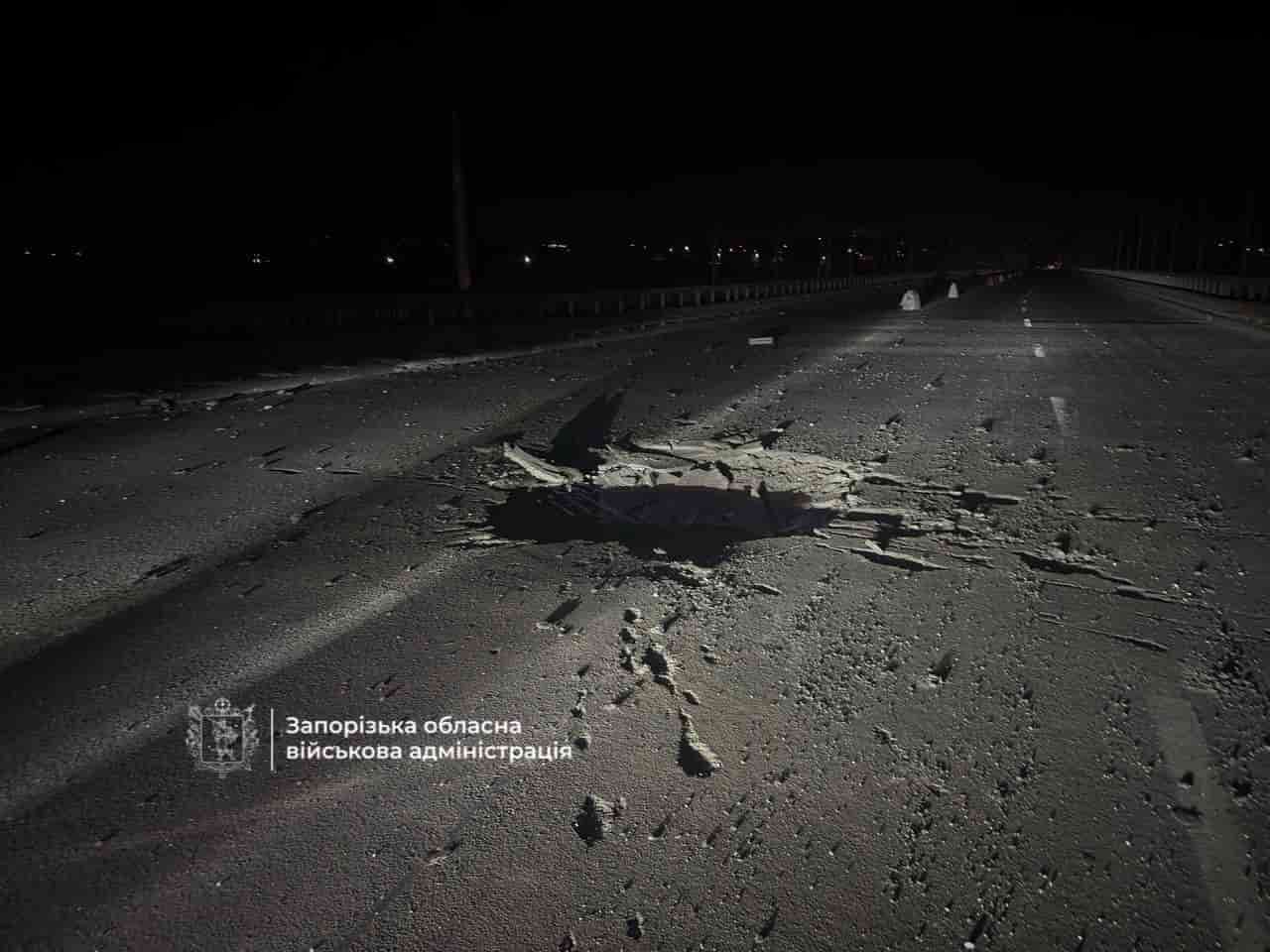 Russian drone strikes Zaporizhzhia bridge in overnight attack