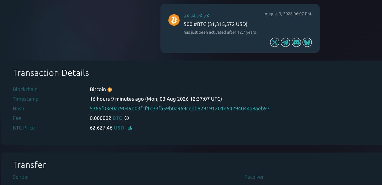 Dormant Bitcoin Wallet Moves $31M Amid Coldcard Security Crisis