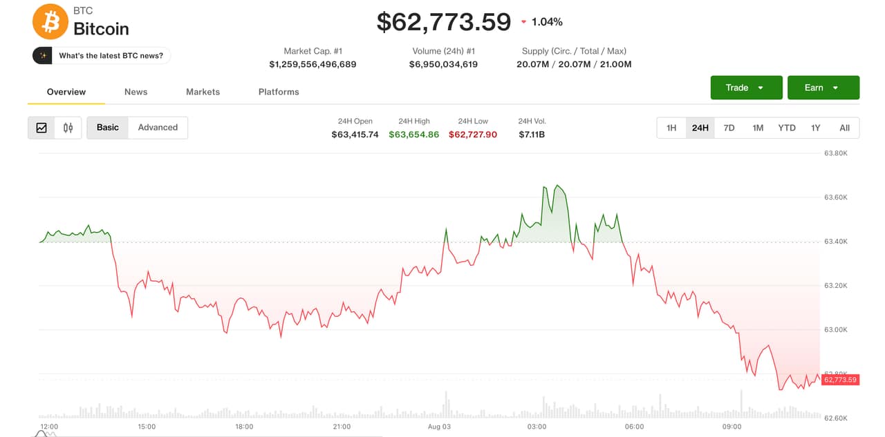Bitcoin Falls Below $63,000 Amid Coldcard Exploit, Ignoring Macro Gains