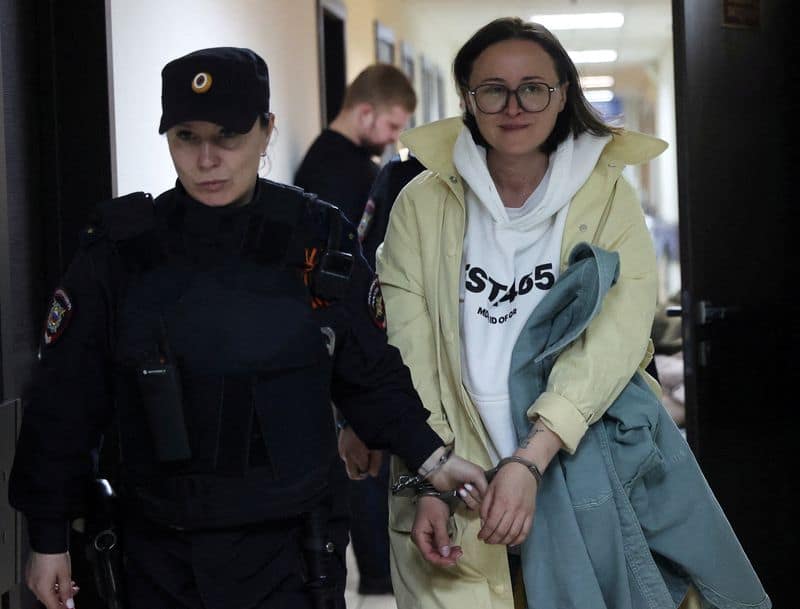 Husband of jailed Russian playwright keeps vigil in exile