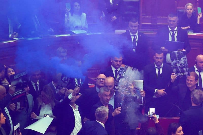 Albanian opposition disrupts parliament with flares amid protests